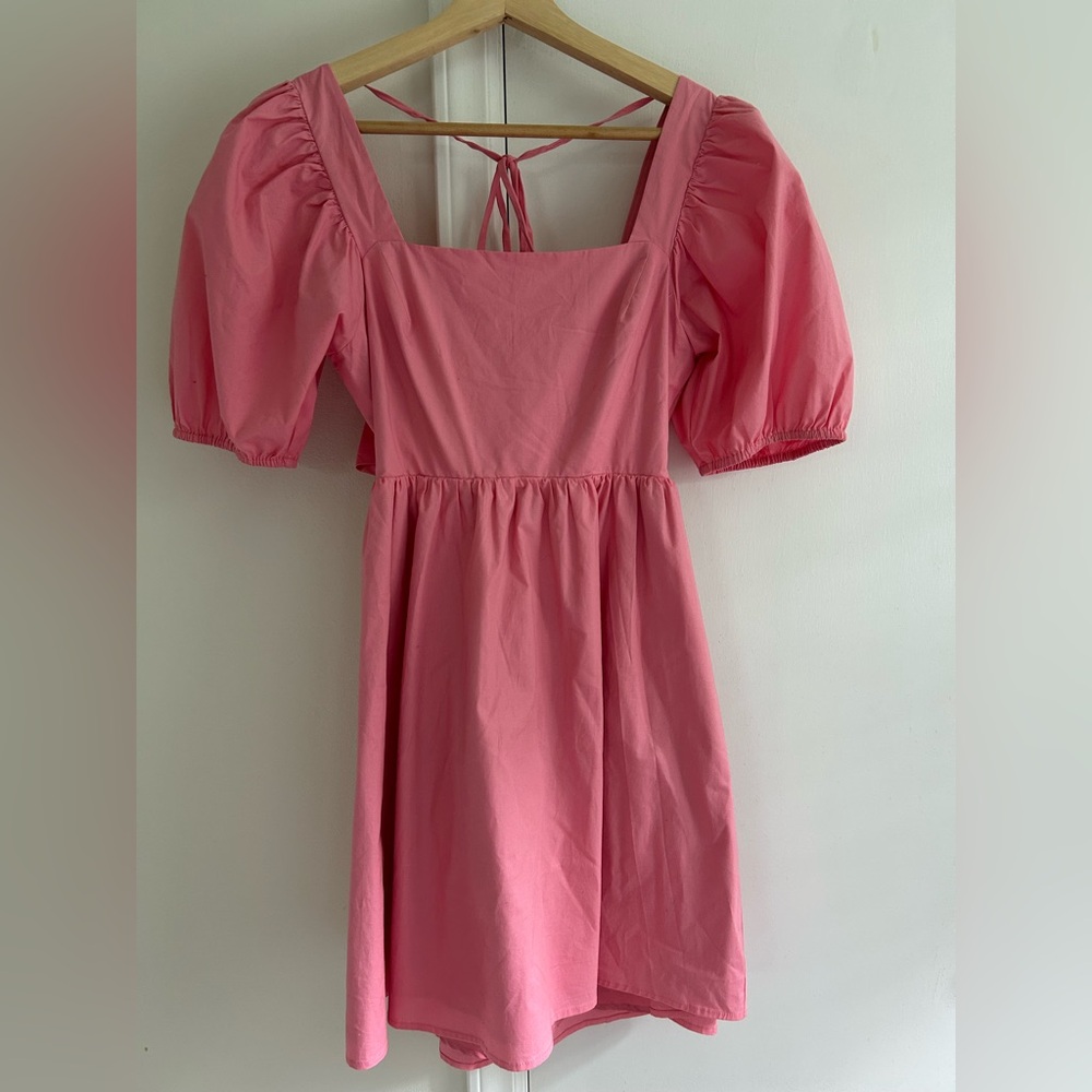 Wayf Tie Back Puff Sleeve Mini Dress in Cherise, size XS